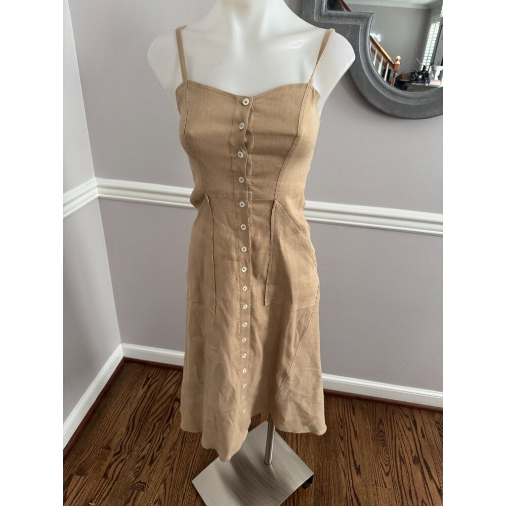 A.L.C. Linen Blend Button Front Midi Dress Beige … - image 2